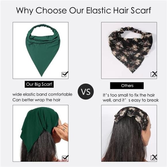 Hair scarf headband set boho triangle bandana non slip elastic hair accessories - Picture 2 of 7